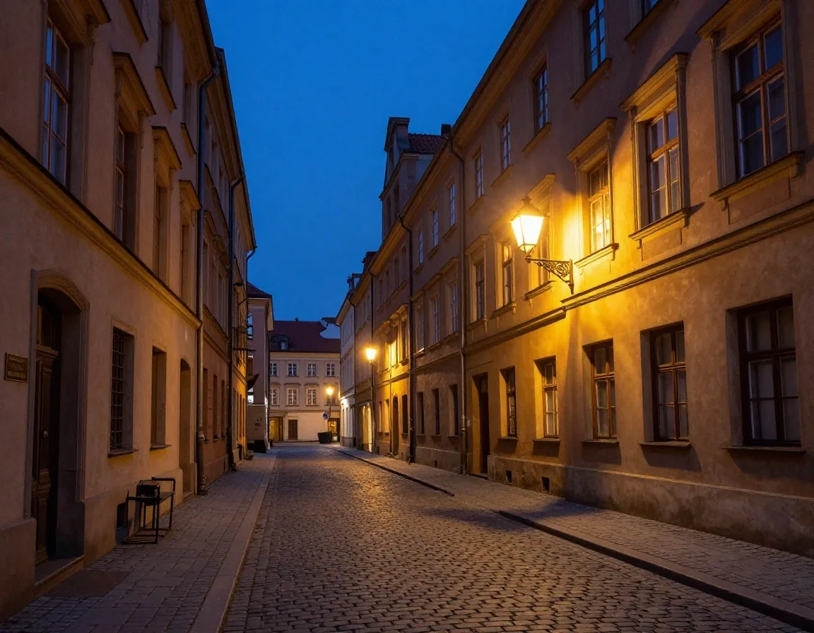 Ulica Święty Marcin w Poznaniu o zmierzchu